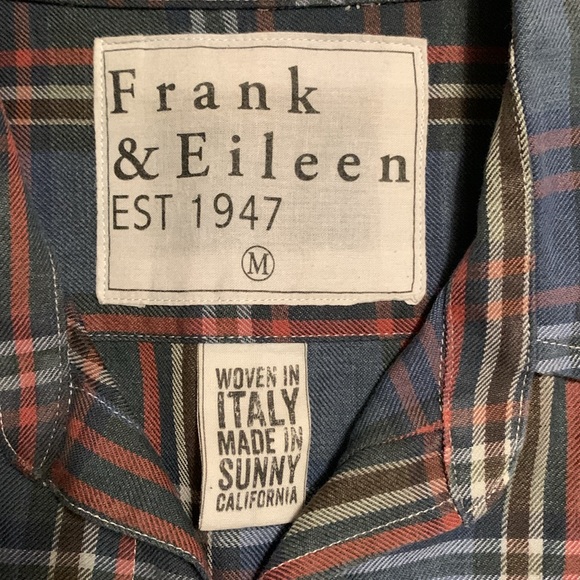 Frank & Eileen Women’s Barry Blue & Orange Plaid Blouse Size Medium Made in USA - Picture 9 of 15